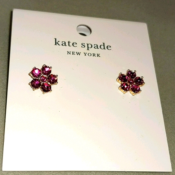 NEW Kate Spade Flower Stud Earrings- Deep Magenta - Picture 9 of 9